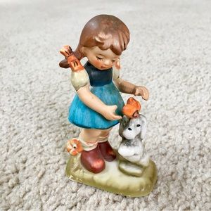Vintage 1950s Arnart 5th Ave GIRL AND DOG Hand Painted Porcelain Figurine 4 3/8”